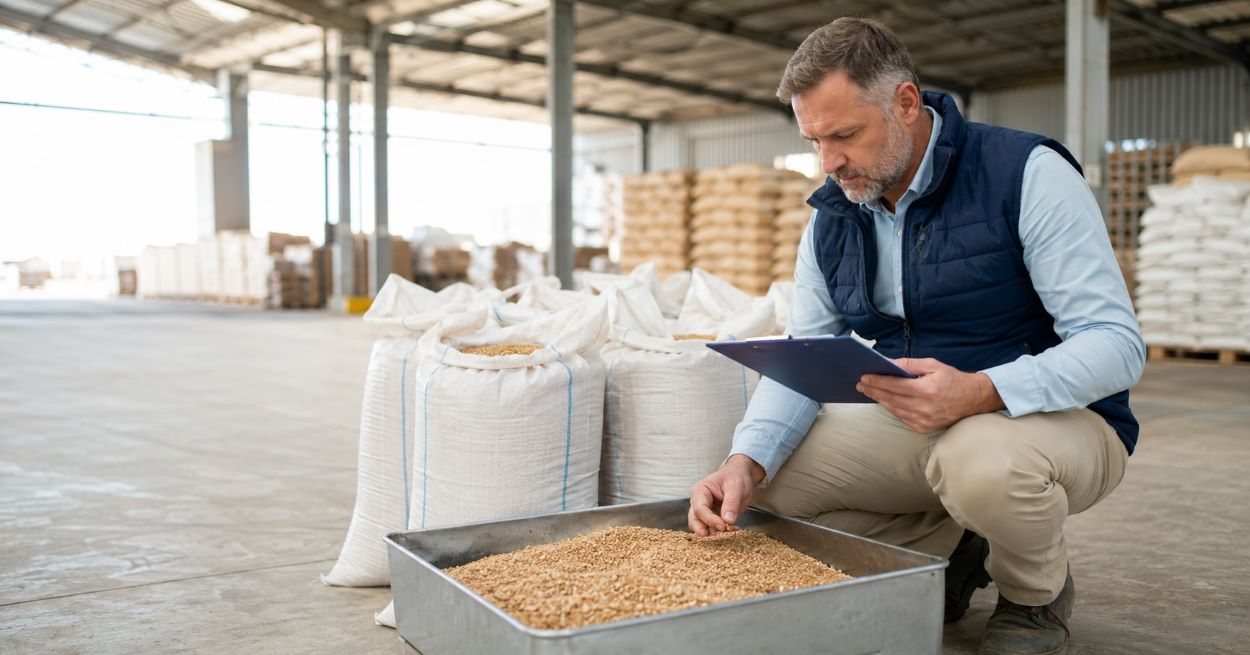 Agricultural supplier quality inspection and grain sample review before export